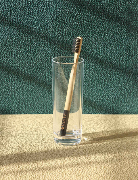 Natural Bamboo Eco-Friendly Charcoal Round Handle Toothbrush Medium Hard Bristle (Pack of 2)