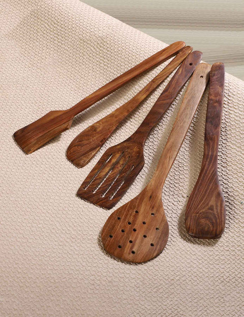 Premium Sheesham Wood Big Cutlery Cookware (Set Of 5)