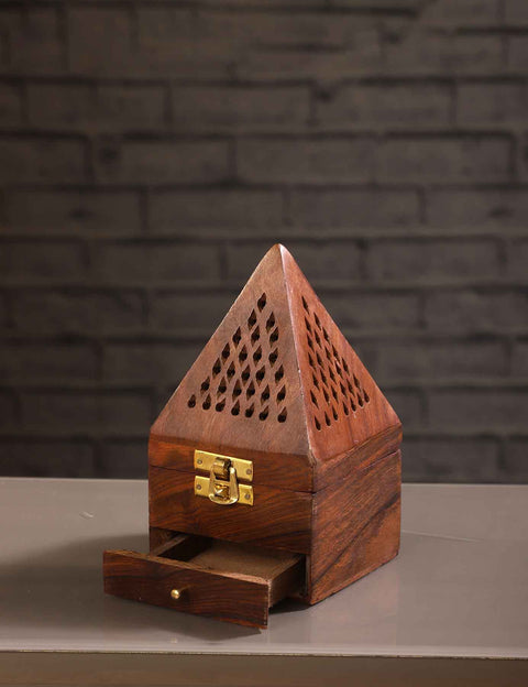 Premium Handcrafted Sheesham Wood Pyramid Agarbatti Incense Holder